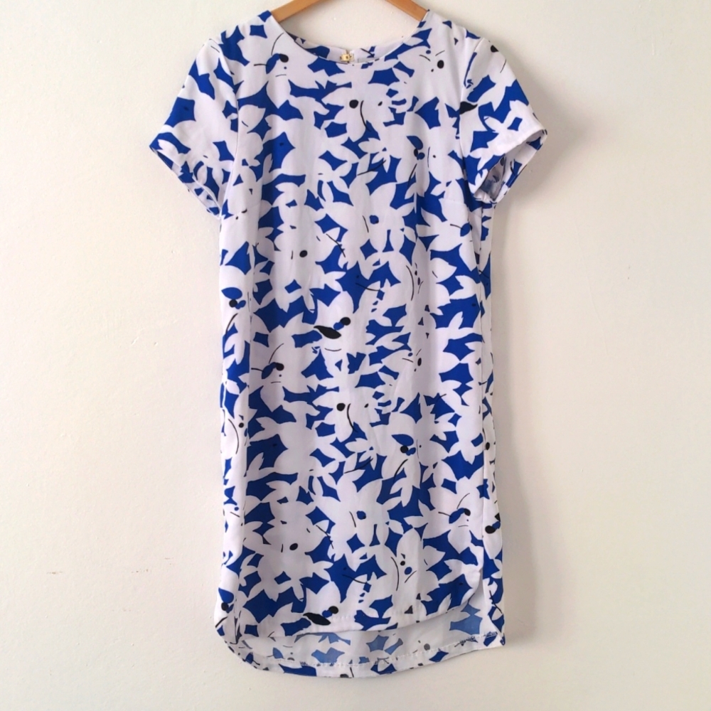 H&M Mod Floral Easy Fit Shirt Sleeve Dress sz 10